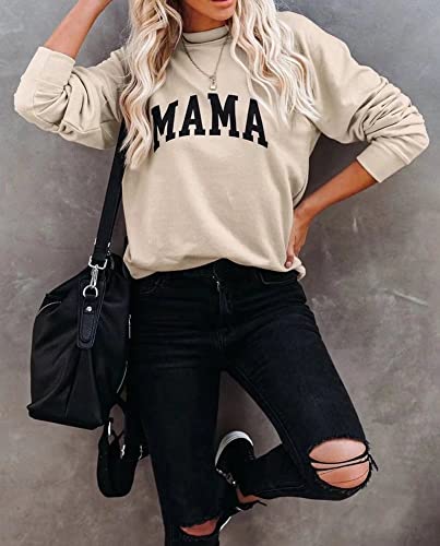 Leedya Womens Cute Graphic Sweatshirts Crewneck Mama Shirts Long Sleeve Loose Fit Pullover Apricot Medium #TOP2