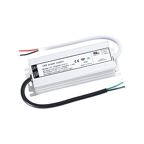 LUXYARD UL Certified LED Driver 12v 60W Waterproof IP67 Class 2 LED Power Supply Transformer 100V-277V AC to 12V DC Low Voltage Output for LED Light Outside(60W-12V) Cover