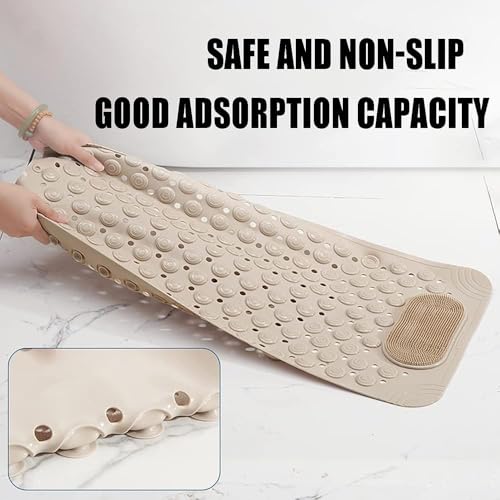 Image of SUPERSTUD Anti Skid Mat for Bathroom with Foot Scrubber || Bath Room Shower mat Silicone Drain Holes & Suction Cups || Foot Scrubber Mat for Bathroom-Toilate (Beige) 70 cm x 35 cm