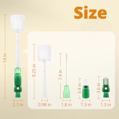 Image of OUTXE 5 Pack Bottle Brush Set, 5-in-1 Multifunctional Water Bottle Cleaning Brush 2 Pack, with Nipple Brush, Detail Brush for Cup Lid Gap, 12 inch 10 inch 8 inch Straw Brush for Stanley Yeti
