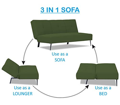 Image of Adorn India Xander 3 Seater Sofa Cum Bed (Green) (3 Year Warranty)