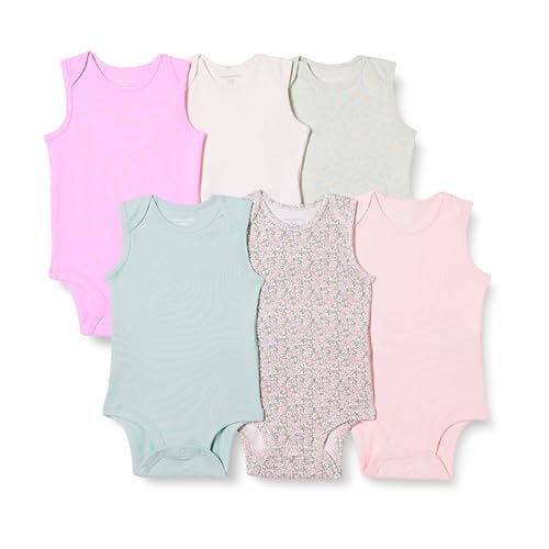 Amazon Essentials Body sans Manche Mixte Bébé, Lot de 6, Fleuri/Rose, 24 mois