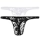 Sintege 2 Herren Tanga Unterwäsche Spitze Mesh Unterhose mit Niedriger Taille Bikini Höschen für Männer(Spitze,XXL)