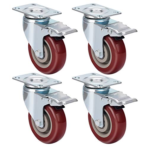 Image of DICASAL 4 Inches Heavy Duty Plate Casters Wheels Durable Large PVC Wheels Double Brakes Castors Load Upto 1200 LBS Pack of 4