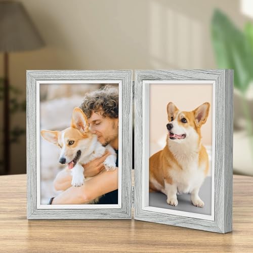 Afuly 4x6 Double Picture Frame 4 by 6 Grey Hinged Photo Frames for Desk by Afuly - Used condition - Image 8