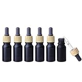 ConStore 6 PCS Matte Black Wooden Grain Ring Glass Cosmetic Dropper Bottle Jars with Graduated Dropper Essential Oil Container for Travel Home (10ml)