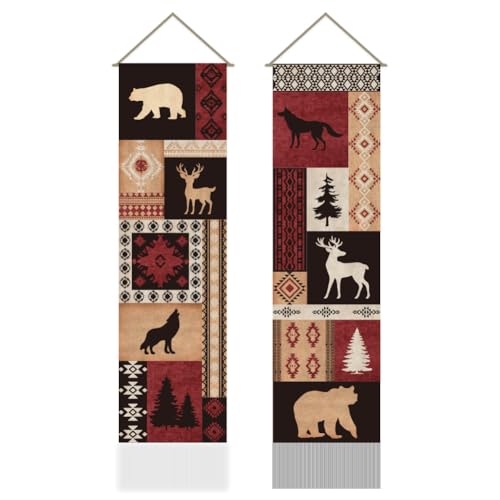 Tapisserie cerf et ours décor de cabane rustique pour salon et café chaleureux