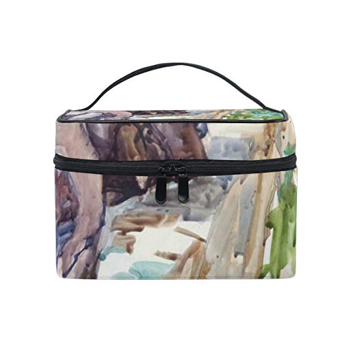 COOSUN acuarela cascada bolsa de cosméticos de lona de viaje bolsa de aseo de viaje con asa superior de una sola capa de maquillaje organizador multifunción para mujeres