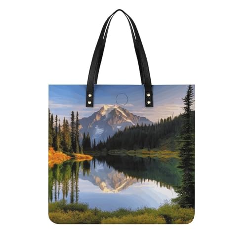 Mountain And Lake Pictures Large Leather Handbags Women Fashion Handbag Multifunctional Travel Bag It Is A Great Gift for Mothers, Teachers, Friends, Bridesmaids