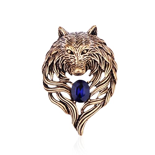 Image of Vintage Wolf Head Lapel Brooch Pin Cool Punk Animal Wolf Crystal Collar Brooch Suit Pin for Men Women Birthday Gift
