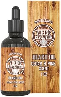 Viking Revolution Beard Oil Conditioner - All Natural Cedarwood & Pine Scent with Argan & Jojoba Oils - Softens & Strengthens Beards and Mustaches for Men (1 Pack)