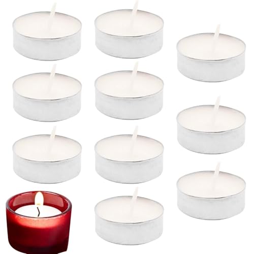 Miini Unscented Tea Lights - 10Pcs Smokeless Long Burn Time Travel Candles | Votive Tealights for Christmas Weddings Home and Décor, Dripless Small Wax Candle for Events and Centerpieces