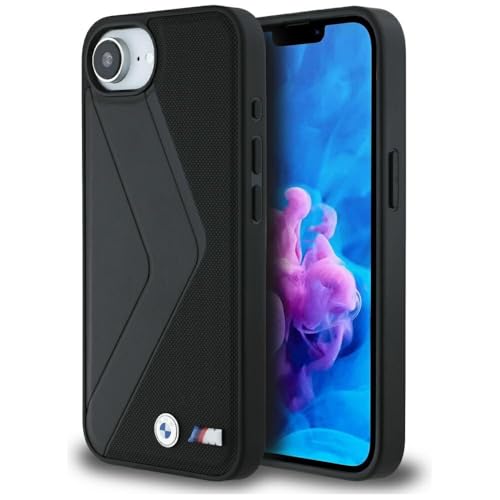 CG MOBILE BMW Coque de protection à rayures surdimensionnées compatible avec MagSafe pour iPhone 16e (noir)