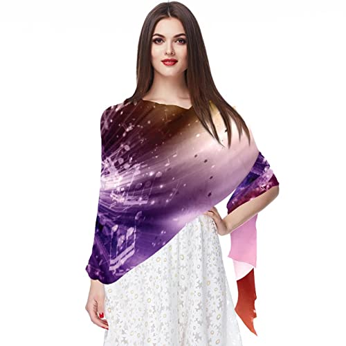 Écharpe mousseline de soie femme notes de musique multicolore pour accessoire mode chic