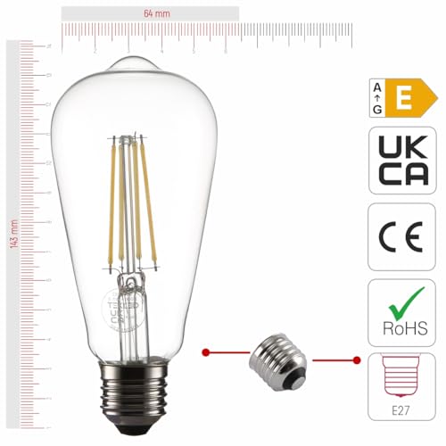 TEKLED® ST64 Filament Vintage LED Bulbs | E27 Edison Screw | Energy Saving 6.5W Light Bulb 60W Equivalent | NONDIMMABLE Clear 4000K 470LM | 4-Pack | Cool White. - Image 2
