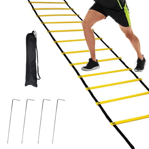 6m Escalera de Agilidad 12 Peldaños con 4 Postes de Hierro Fijos y Bolsa de Transporte Escalera de Entrenamiento Ajustable Escalera de Coordinación Para Niños y Adultos, Para Fútbol, Tenis y Boxeo 6m Escalera de Agilidad 12 Peldaños con 4 Postes de Hierro Fijos y Bolsa de Transporte Escalera de Entrenamiento Ajustable Escalera de Coordinación Para Niños y Adultos, Para Fútbol, Tenis y Boxeo