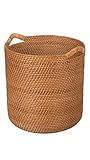 KOUBOO Laguna Round Rattan Storage Basket with Ear Handles, Honey-Brown