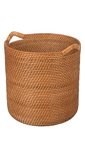 KOUBOO 1060095 Laguna Round Ear Handles, Honey-Brown Rattan Storage Basket