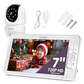 Comfyer 7" HD Baby Monitor with Camera and Audio, 120 Hrs 6000mAh Battery Runs 5 Days in VOX Mode, Auto Night Vision, Hack Proof, Remote PTZ