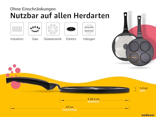 endusor Pancake Pfanne Spiegeleipfanne - Ø28cm mit [PowerShield]-Beschichtung | Induktion Ceran Gas Elektro | 4x Form Maker Eierpfanne, Spiegelei Liwanzen Poffertjes Blinis