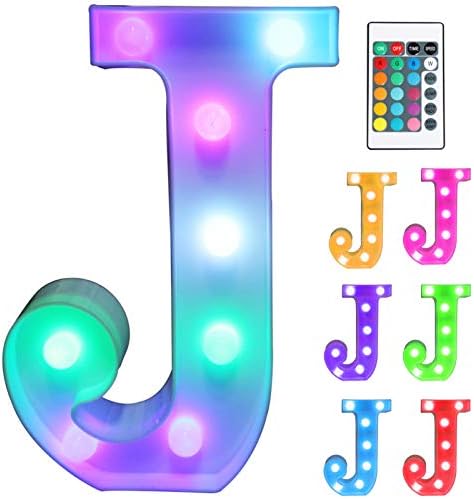 Pooqla Colorful LED Marquee Lights with Remote – Light Up Signs – Party Bar Letters with Lights Decorations for The Home - Multicolor J