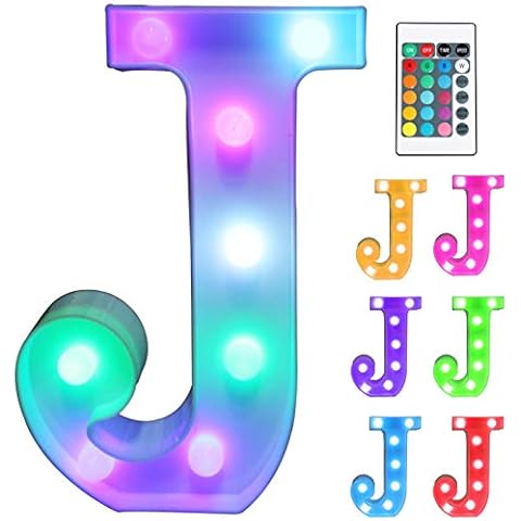 Pooqla Colorful LED Marquee Letter Lights with Remote - Light Up Marquee Signs - Party Bar Letters with Lights Decorations for the Home - Multicolor J Cover