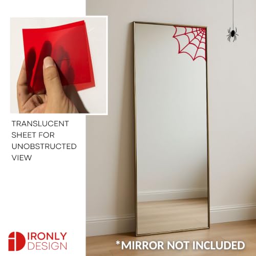 Image of Sticker for Glass & Mirrors | Minimal Vinyl Decal for Bedroom Bathroom & Cafe | Self-Adhesive Quote Aesthetic Mirror Sticker | No Mirror Included (Spider Web, Medium, Transparent Red)