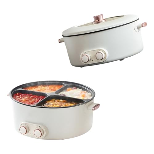 Mandarin Duck Electric Chafing Dish – 4 Compartment Electric Pot with 6 Liters Capacity, Multi-functional Integrated Hot Pot and Cooker in Beige, One Size