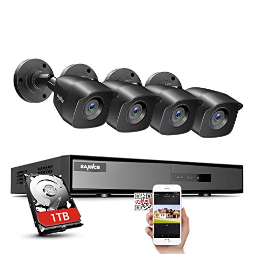 SANNCE 4CH Security Camera System HD-TVI Full 1080N Video DVR Recorder with 4X HD 1920TVL 1080P Indoor Outdoor Weatherproof CCTV Cameras 1TB Hard Drive,Motion Alert, Smartphone, PC Easy Remote Access