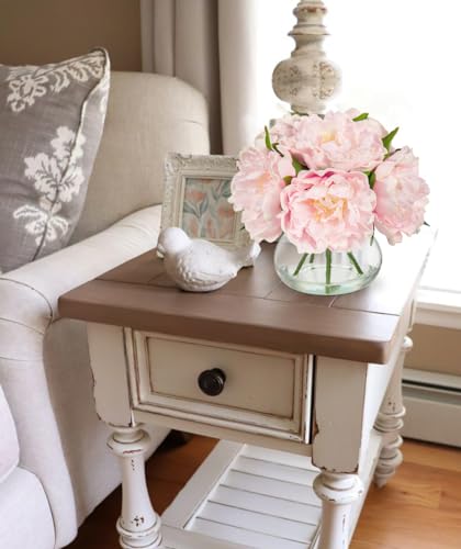 Hollyone Pink Peonies Artificial Flowers with Vase Faux Flowers Peony Fake Flowers Silk Flower Arrangements in Glass Vase with Faux Water for Home Decor Bathroom Table Centerpiece Shelf Decorations - Image 5