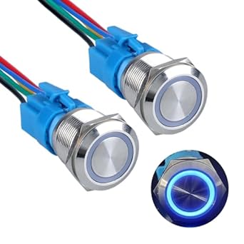 DMWD 2pcs 22mm Metal Anti-Vandal Latching Push Button Switch Silver Shell with Pigtail for 7/8