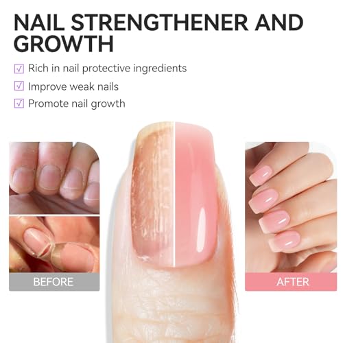 Gelike ec Nagelhärter Wachstums Nagel Rillenfüller: 6 in 1 Sheer Pink Nagelverstärker Reparatur für Dünne Beschädigte und Brüchige Nägel