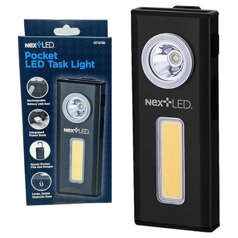 NextLED NT-6786 Rechargeable Slim Rechargeable LED Work Light. Clip on Pocket Flashlight, Cast Aluminum Body, Strong Magnet, Power Bank, IPX4 Waterproof, Spot & Flood Light 2 in 1, Repair/Outdoor Cover