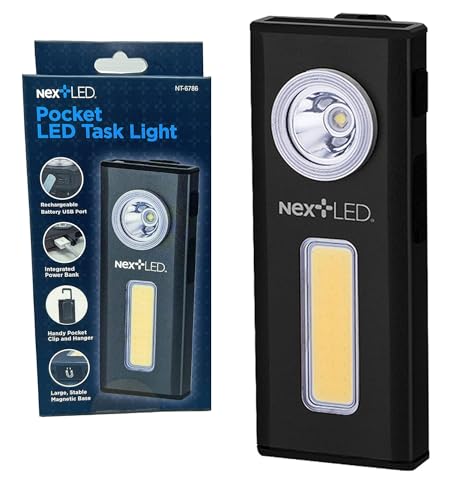Rechargeable Slim Rechargeable LED Work Light. Clip on Pocket Flashlight, Cast Aluminum Body, Strong Magnet, Power Bank, IPX4 Waterproof, Spot & Flood Light 2 in 1, Repair/Outdoor - NextLED NT-6786