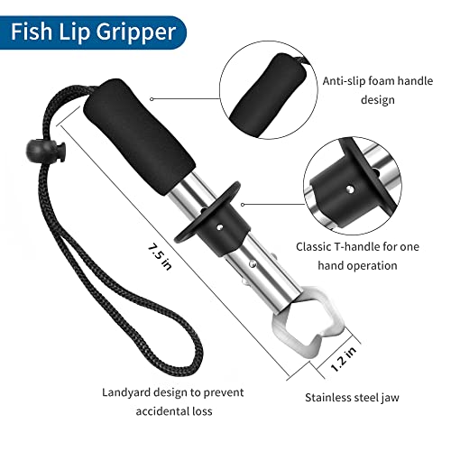 Bombrooster Fishing Landing Net, Pliers, Hook Remover, Fish Gripper Kit,Kayak Accessories For Fishermen #TOP4