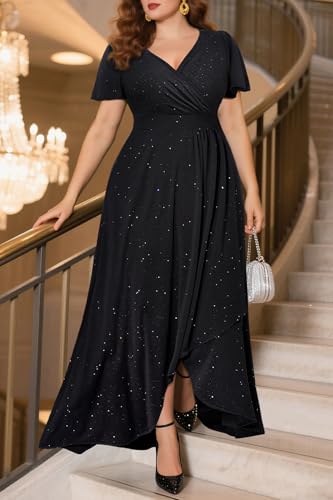 Pinup Fashion Plus Size Formal Dresses - Evening Gowns Wedding Guest Gala Prom Glitter Long Dress with Slit3