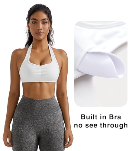Image of OMKAGI Halter Sports Bras for Women Open Back Workout Bras Padded Yoga Bra Gym Tops