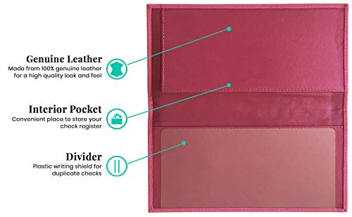 Hot Pink Basic Genuine Leather Checkbook Cover For Men & Women