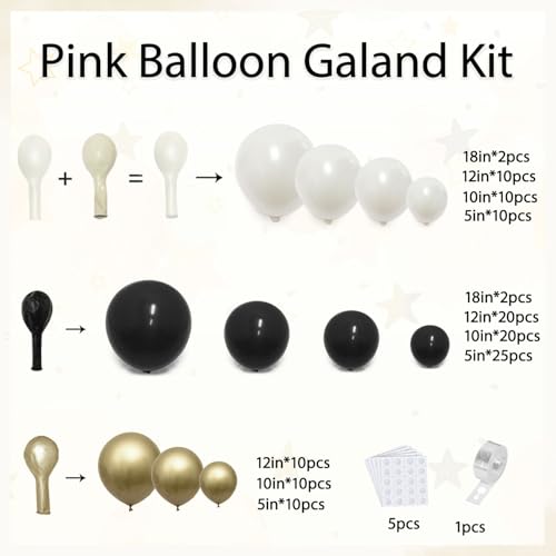 Image of Blocesa Black Gold White Balloons Arch Kit, Double Stuffed, Latex, Party. | Black, chrome gold, pearl white sand ivory balloons. Perfect for weddings, birthdays, events, New Year's parties decor.