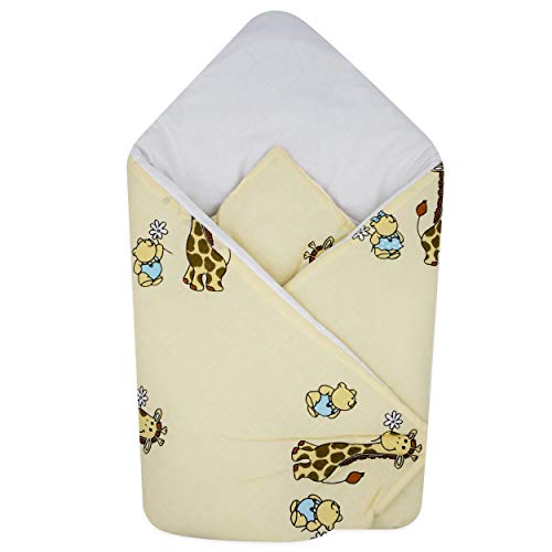 BlueberryShop manta de algodón para envolver al bebé en el coche| Saco de dormir para bebés recién nacidos | Para bebés de 0-3 meses | Regalo perfecto para Baby Shower | 78 x 78 cm | Crema Jirafa