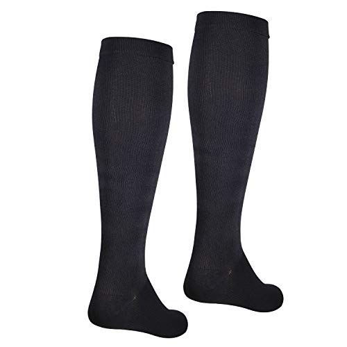 Image of NuVein Men's Compression Socks, 15-20 mmHg Support, Dress Trouser Style, Over Calf Knee High, Black, Small