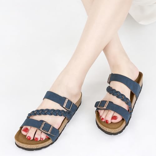 Image of HARENCE Flat Sandals for Women 2026 Comfort Cork Footbed with Adjustable Buckle Summer Slides for Women for Vacation Walking