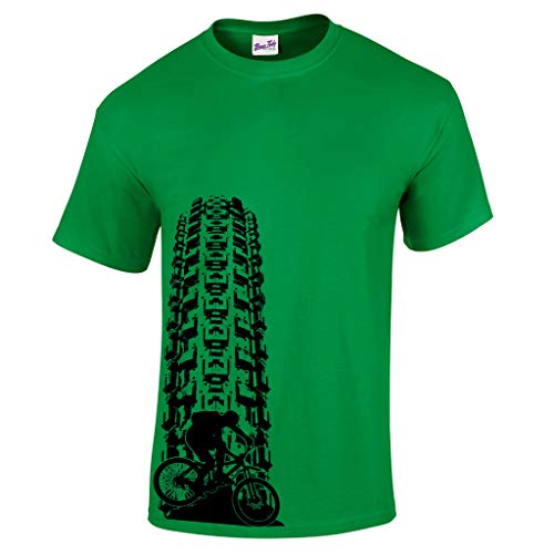 Bang Tidy Clothing Men's Downhill MTB Tyre Track Mountain Bike T Shirt Green M