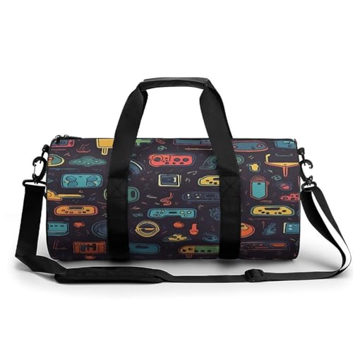 Sac de sport cylindrique motif vidéo idéal pour vos bagages de week-end