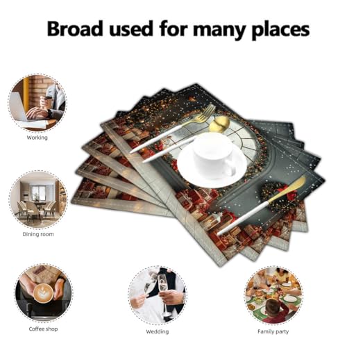Set de table Noël en lin lavable de 30x45cm en lot de 6