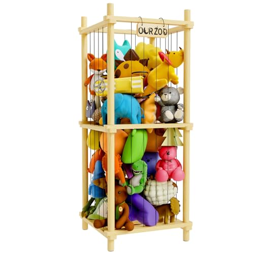DUHARS Organizador Peluches Madera, 104CM Almacenaje Guardar Juguetes Estanteria Infantil Montessori, Mueble Juguetes Organizador Peluche Animales para Sala de Juegos, Dormitorio, Habitación Los Niños