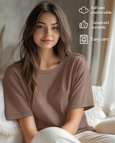 Ficerd 3 Pack Women's Oversized Half Sleeve T Shirt Crew Neck Cotton Elbow Length Tops Loose Fit Casual Summer Basic Tees2