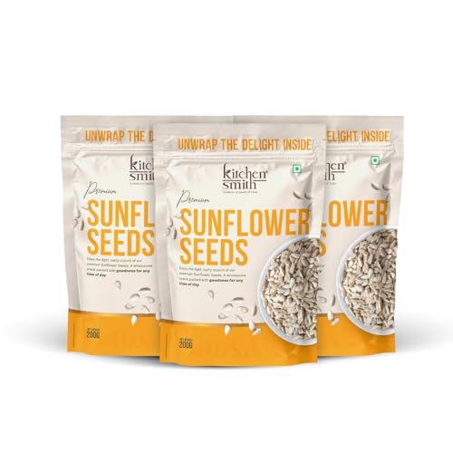 Image of KitchenSmith Premium Sunflower Seeds - Pack of 3 (200gm Each) | Packed With Protein | Fiber & Nutrients For Energy | Heart Health & Skin Glow | Rich In Dietary Fibre & Protein | Source of Iron