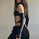 SNOMYRS Sexy Hollow Out Bodysuit Langarm Schwarz Teddy Gothic Party Club Rave Outfit Techwear Festival Jumpsuit
