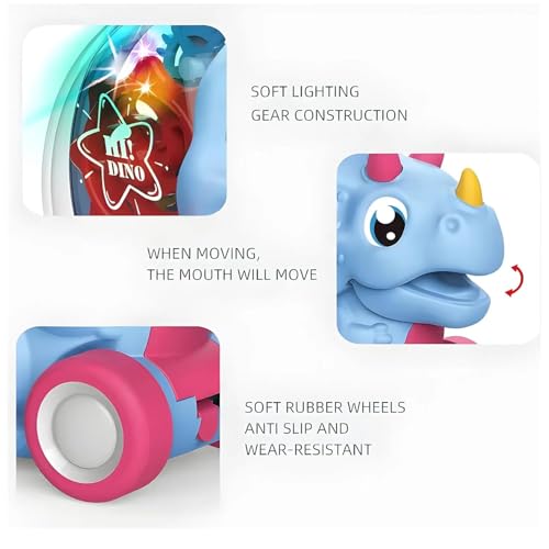 Image of ToyBharat Friction Dinosaur Car for Kids (Ages 3-5) with Lights & Moving Gears | No Batteries Needed | Fun Dino Toy with Colorful Design | Great Gift for Boys & Girls - Multicolor